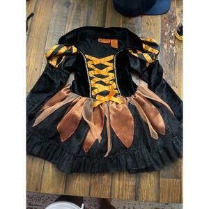SPOOKED Witch Halloween‎ Costume Dress Girls M 5-6 Black Orange Tutu Velvet